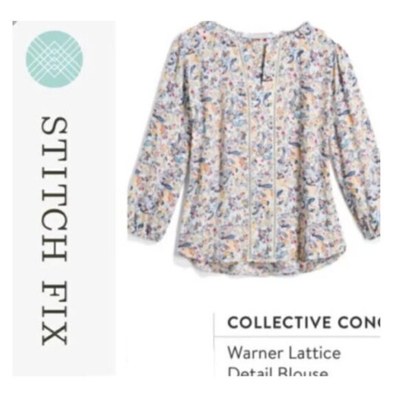 Collective Concepts Warner Lattice Detail Blouse Ivory Paisley - Picture 14 of 14